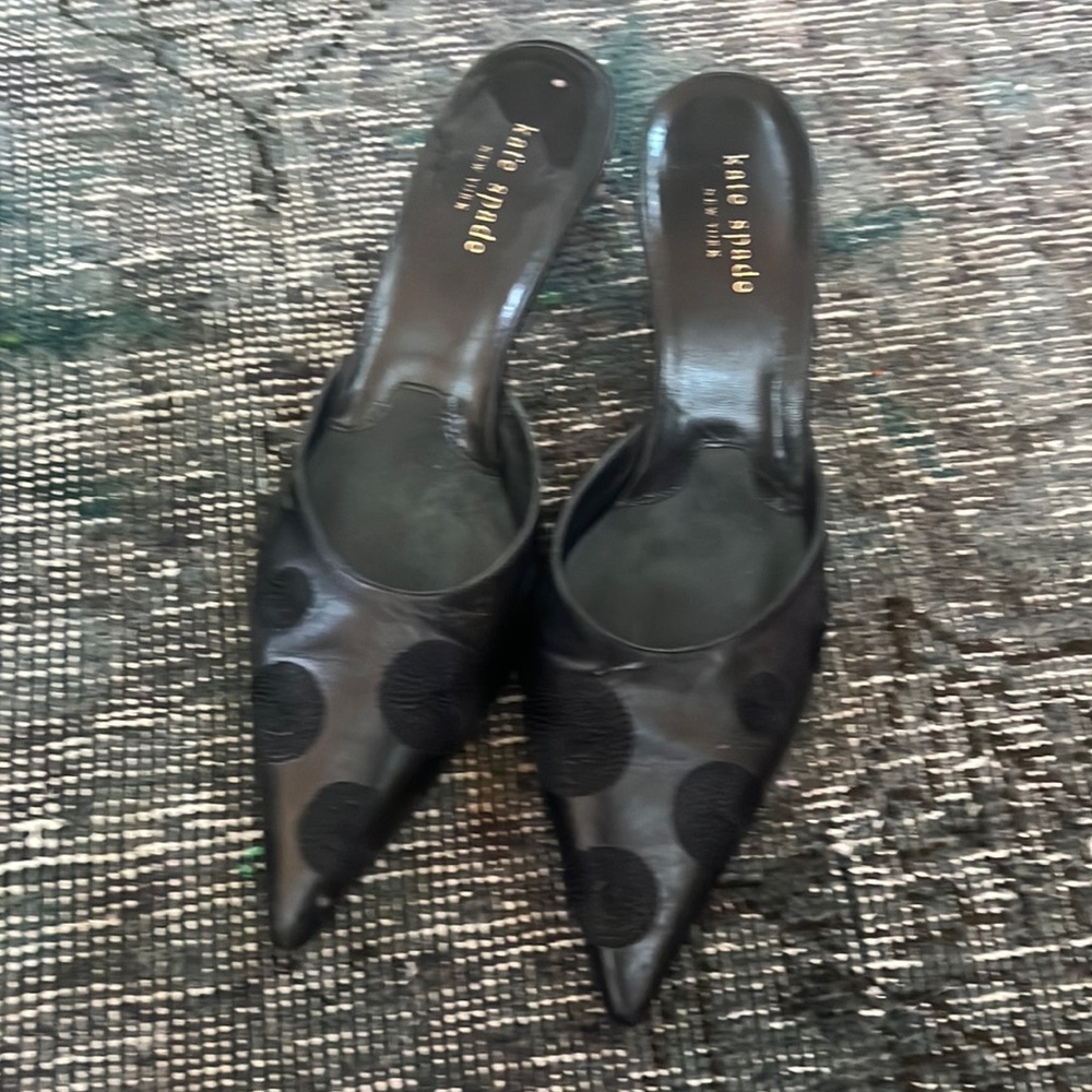 Kate Spade Black Polka Dot Kitten Heeled Mules Sz 8.5